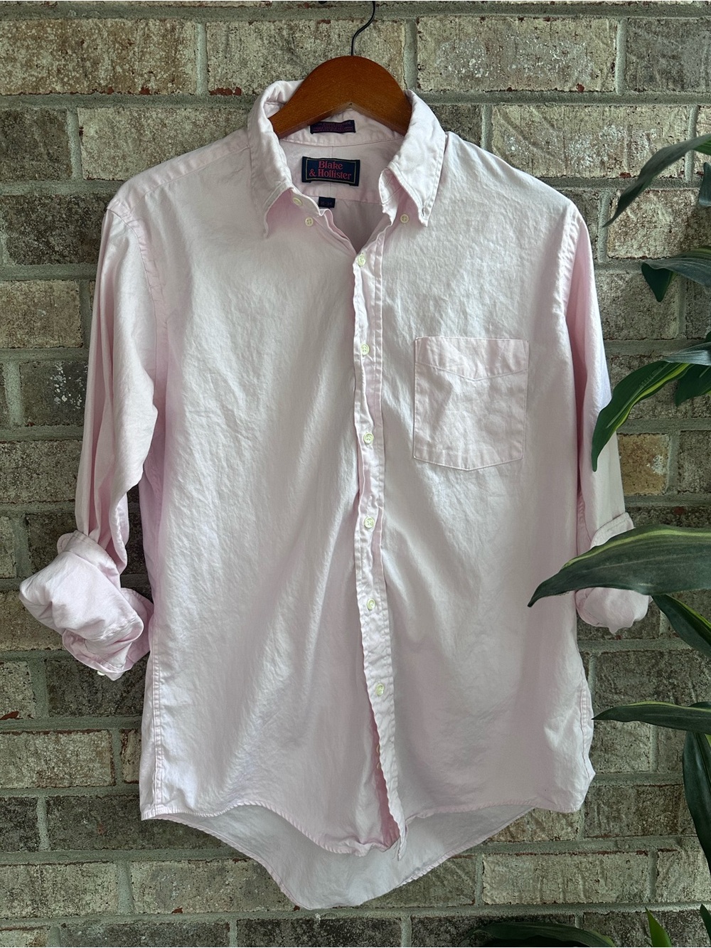 Vintage Blake Hollister Cotton Classic Button-Down Long Sleeve Shirt Pink USA